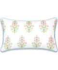 Coastal Patio Lumbar Pillow Cover 12x20 Inches Water Repellent Floral Pattern in Pink Green Baby Blue with Piping for Indoor Outdoor