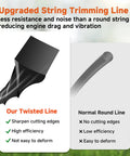 Comparison of twisted string line and round line for 2.8 Lb Spool Twisted Trimmer Line 0.095 Inch, 885 Feet, Heavy Duty Weed Eater String For Echo Black Diamond Trimmers And Ego Grass Cutters, Durable Nylon Core, Part No 330095073