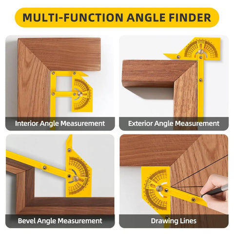 Adjustable Protractor Angle Finder Two Pack measures zero to one eight zero degree angles with a secure knob for precise cuts.