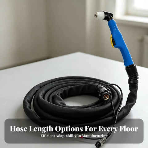 Professional Grade Rock Solid Heat Resistant Metal Severing Torch With Extra Long 10 Meter Cable For Shop Ready Fabrication, featuring blue handle and cord.