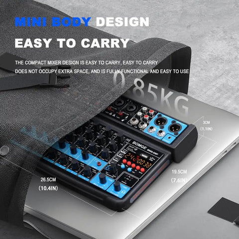 Eight Channel Mini Audio Mixer With MP3 Player And Bluetooth USB Recording U Disk in carry case