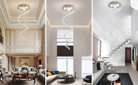 3 views of 4 Light Crystal Pendant Chandelier With White Finish Showstopping Statement Piece 50 Inch Height And 16 Inch Diameter Indoor