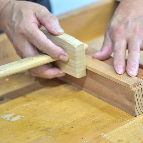 Using marking gauge from Beginner Friendly Japanese Woodworking Hand Tool Set 7 Piece Includes Plane Chisels Pull Saw Hammer Marking Gauge And Carry Bag All In One Starter Kit Made In Japan For DIY Woodworking Fans