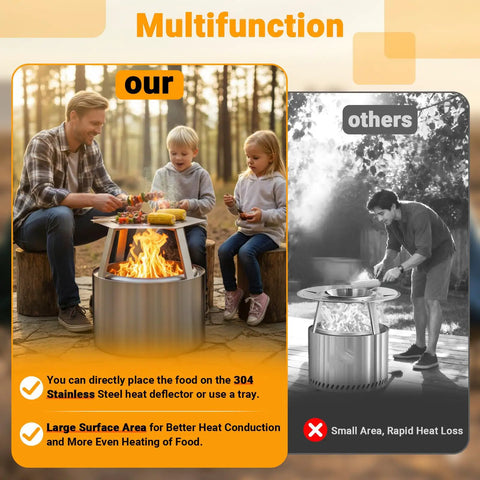 Dope 19.5 Inch Heat Deflector For Solo Stove shown in use, highlighting multifunctionality with cooking and heat efficiency outdoors.