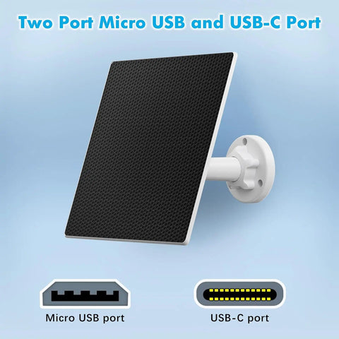 Outdoor Solar Panel Charger For Security Cameras, 5W Solar Panel Kit With Micro USB And USB C Adapters, wall mount view