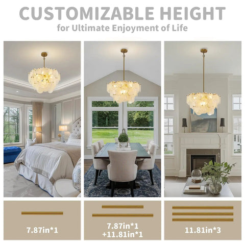 23 Inch 9 Light Gold Glass Chandelier 3 Tier Round Crystal Pendant Light Height Adjustable for dining room setup in styled interiors.