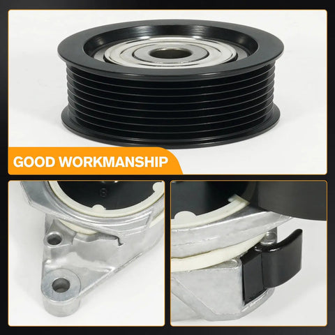 Beefed-Up Serpentine Belt Tensioner Kit with Idler Pulley and V Ribbed Belt for 4.6L 5.7L V8 Toyota 2007-2018 close-up view