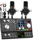 Two Person Podcast Gear Bundle With Dual Audio Mixer And Condenser Mics 48V Phantom Power Supply And USB Audio Interface