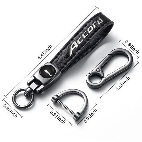 Hella Durable Genuine Leather Car Keychain Compatible With Honda Accord with zinc alloy ring and key attachments.