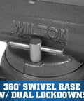 Beefed Up Heavy Duty Bench Vise For Machinists With 6 Inch Jaw Width 10 Inch Opening Five And A Half Inch Throat Locking Swivel Base With Double Lockdowns Sealed Construction For Lifetime Smooth Operation Massive Cast Iron Body And Hardened Steel Jaws. 360° swivel base with dual lockdowns, cast iron bench vise.