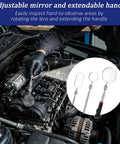 Pro Grade Telescoping Inspection Mirror Kit Stainless Steel Extendable Handle With Rotating Head For Mechanics Dentists Auto And Boat Three Size Set 1.96 Inch Round 1.18 Inch Round And 1.02x1.96 Inch Oval Mirrors used in car engine bay