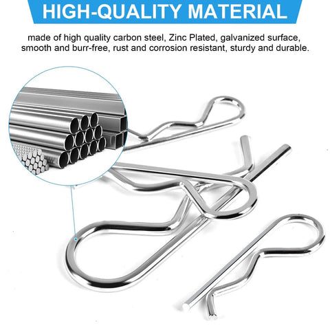 Premium Cotter Pin Set 120 Piece Assortment Kit With 7 Sizes R Shaped Heavy Duty Zinc Plated Carbon Steel Pins