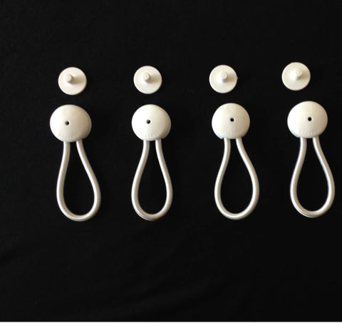 4-pack of 8-Inch White Shock Cord And Fastener Clips For Canvas Covers, marine-grade, displayed on black background.