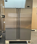Heavy Duty Commercial Upright Freezer Stainless Steel Two Door Reach In Cooler 36 Cubic Foot Capacity front view on pallet.
