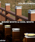 Solar Post Cap Lights Outdoor 24 LED With Two Color Modes Warm White And Cool White, 12 Pack on wooden fence posts