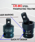 Rugged 10 Piece Impact Swivel Socket Set With CrMo Steel Includes Quarter Inch Three Eighth Inch And Half Inch Sockets, laser marking