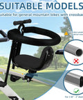 Front Mounted Child Bike Seat For Adult Mountain Bikes With Full Guardrail And Foot Pedals And Removable Foot Straps Adjustable Height For Kids 1 To 5 Years Up To 55 Lbs Easy Install on a suitable bike model diagram.