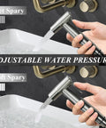Heavy Duty Stainless Steel Bidet Sprayer Set With Adjustable Water Pressure, Hose Attachment For Toilet, in use showing jet and soft spray.
