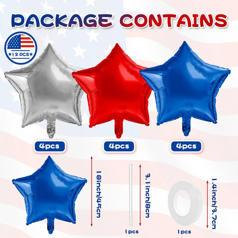 Red White And Blue Mylar Balloons Set For 4th Of July Patriotic Arch Kit With Star Balloons For Easy Setup Helium Ready Outdoors