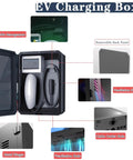 Universal EV Charging Station Cover With Tempered Glass Dual Lock Defense Heavy Duty Weatherproof Housing showing cable management, ventilation, and back panel.