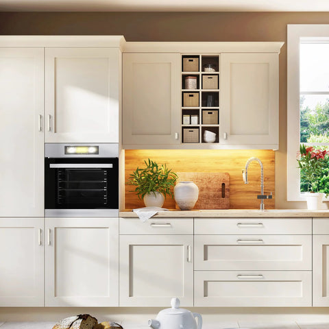 Modern kitchen with cabinets featuring 10 Pack 5 Inch Brushed Nickel Cabinet Pulls For Cabinets And Furniture With Included Mounting Screws
