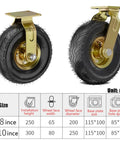 Heavy Duty 10 Inch Rubber Caster Wheels For Furniture And Carts, Outdoor Industrial Swivel Wheel With Knobby Tread shown in two angles