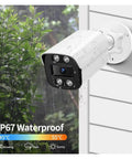 Kickass Outdoor POE IP Security Camera With 8MP 4K Resolution And Smooth H265 Encoding in IP67 waterproof design with raindrops.