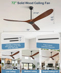 BOOMJOY 72 Inch Ceiling Fan No Light, Wood Outdoor Ceiling Fans for Patios, featuring solid wood blades and adjustable downrods.