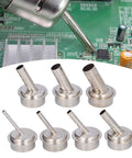 7 Pcs Oblique Nozzle Kit For Hot Air Rework 22mm Diameter Fits 861 Soldering Desoldering Station, shown with PCB