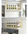 Dope Rustic Ceiling Mounted Wine Rack And Wall Shelf Organizer For Glasses Bottles And Plants in modern kitchen setting