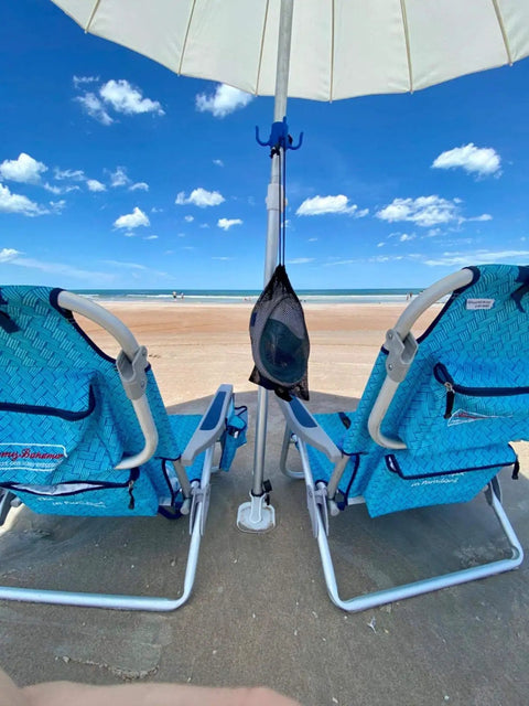 4 Prong Beach Umbrella Hook Hanging Organizer For Towels Hats Clothes Cameras Sunglasses And Bags Blue Durable Plastic on pole