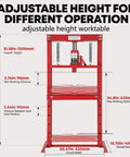 Diagram of Heavy Duty 12 Ton Hydraulic H Frame Shop Press With Adjustable Work Table And Stamping Plates For Auto Repair