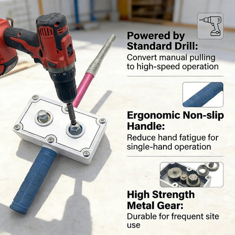 Professional Drill Powered Wire Puller And Feeder Tool Electrician Conduit Cabling Machine with ergonomic handle and high strength gear.