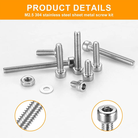 M2.5 Stainless Steel Screws With Nuts And Hex Socket Head Cap Bolts And Nut Assortment Kit 840 Piece Fasteners Set