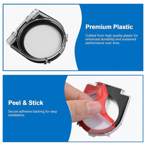 Eight Piece Push Button Cover Set Keeps You From Accidentally Pressing Buttons On Elevators Washing Machines And Office Equipment With Dustproof Waterproof Plastic Protection shown in premium plastic with peel and stick design.
