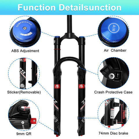 Beefed Up Air Suspension Fork for XC AM Mountain Bike 26 27 Point 5 29 Inch Upgraded 34mm Stanchions 140mm Travel detail view