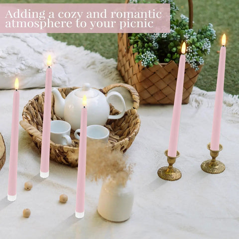 24 Pack Flameless Taper Candles 11 Inch LED Flickering Battery Operated Pink Realistic Candlelight Go To Wedding Table Centerpieces Lit