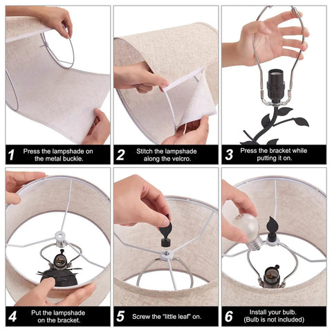 Step-by-step assembly guide for Vintage Tree Branch Base Table Lamp With Beige Shade USB A And USB C Charging Ports