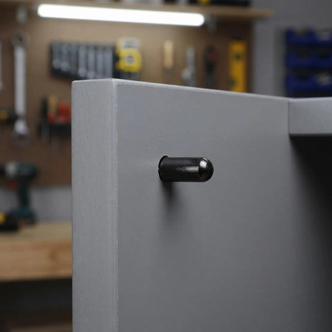 Beefed Up Shelf Support Pegs With Rubber Covers Black Carbon Steel 24 Pack on grey wardrobe inside workshop