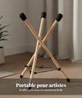 Badass Heavy Duty Portable Foldable Drum Rack Crafted From Premium Beech Wood Tripod Stand with cushioned feet and adjustable support.