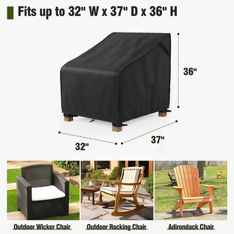 Heavy Duty Waterproof Patio Chair Covers for Rocking Chairs, Adirondack and Wicker, Universal Fit 32W x 37D x 36H, Black, 2 Pack