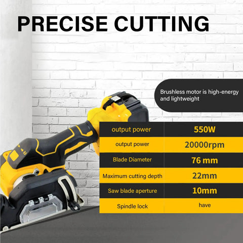 20V Cordless Mini Angle Grinder And Portable Rotary Polisher Built Like A Tank For Everyday Hustle with detailed specs on cutting capabilities.