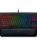 Classic Black Tenkeyless Mechanical Gaming Keyboard With Tactile Orange Switches And Smooth RGB Backlighting, top view.