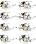 Eight Pack Wave Style Privacy Door Handles And Knobs With Keyless Reversible Lockset In Brushed Nickel Heavy Duty Bedroom