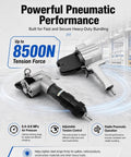 Top-Tier Pneumatic Steel Strapping Machine Heavy Duty Split Tensioner With Cutter And Sealer showcasing adjustable tension control and 8500N force.