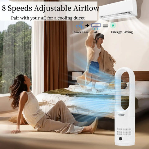 All Season Bladeless Space Heater And Tower Fan Combo With Remote Eight Speeds Quiet 25dB 90 Degree Oscillation 9H Timer