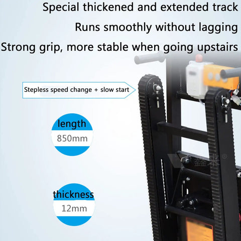 Electric Folding Stair Climbing Cart Motorized Hand Truck With 48v Battery Portable Electric Dolly For Moving Furniture Up Stairs Smoothly Today showing thickened track details.