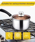 1 Quart Stainless Steel Saucepan With Glass Lid For Easy Cooking on gas stove, durable small sauce pot with rust-free solid metal handle