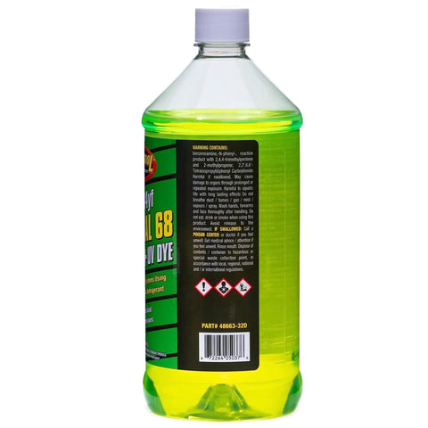 Slick Top Shelf 1234yf Ev Compressor Oil With Integrated UV Dye For Hybrid And Electric AC Systems 68 Kinematic Viscosity bottle side view