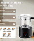 Six In One Electric Milk Frother With 17 Oz Capacity Dope Auto Warm And Cold Foam Maker showing milk level indicators.
